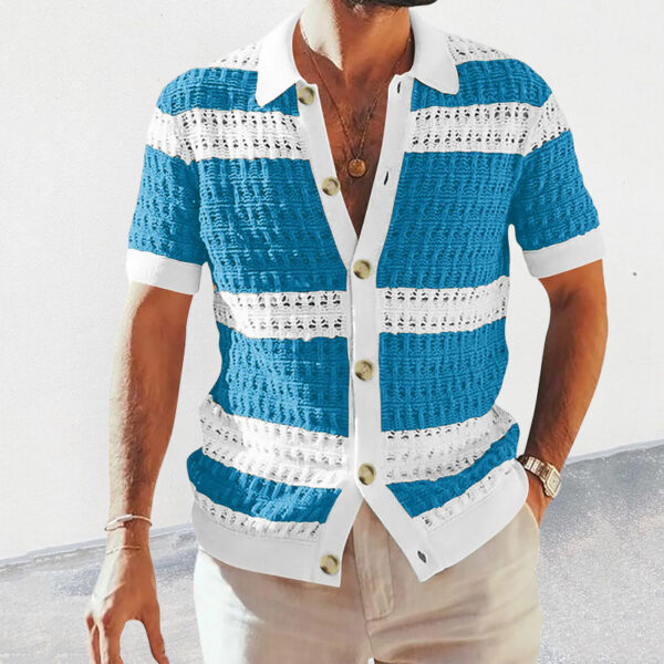 Summer Luxury Fashion New Knitted Shirt Men's Polo Neck Short Sleeve Colored Hollow Breathable Cardigan Men's Top Coat – Bild 3