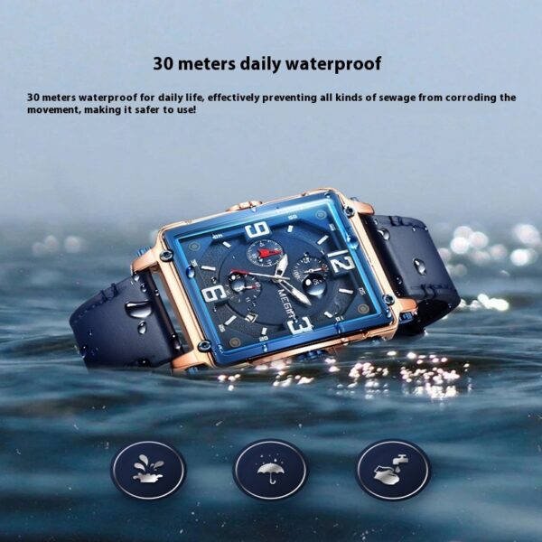 Men's Luminous Waterproof Square Multi-function Chronograph Calendar Leather Watch – Bild 3