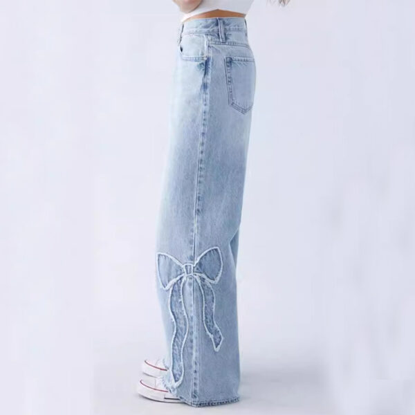 Women's Straight Trousers Embroidered Side Frayed Butterfly Jeans Street Design Hot Girl Baggy Pants – Bild 4