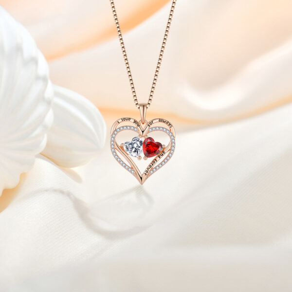 S925 Silver Double Love Necklace With Rhinestones Fashion Personality Heart-shaped Necklace Valentine's Day Gift – Bild 3