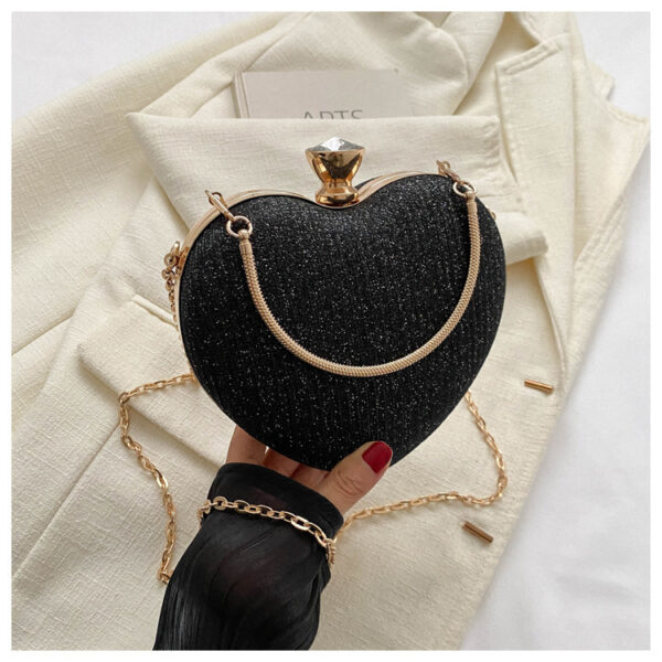 Evening Clutch Bag Women Bag Shiny Handbag Heart Shape Metal Clutches Bag Fashion Chain Shoulder Crossbody Bag Luxury Lady Purse Valentines Day Outfit – Bild 6