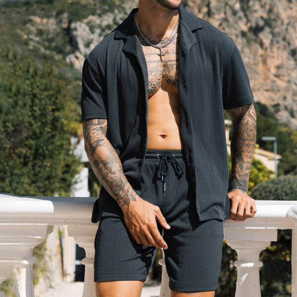 Men's Two Piece Set Short Sleeve Lapel Button Shirts And Shorts Beach Style Suits Men Summer Fashion Clothing Streetwear – Bild 5