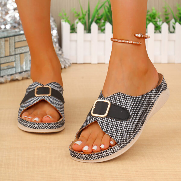 Summer Buckle Wedges Sandals Peep-toe Platform Slippers Women's Thick-soled Beach Shoes