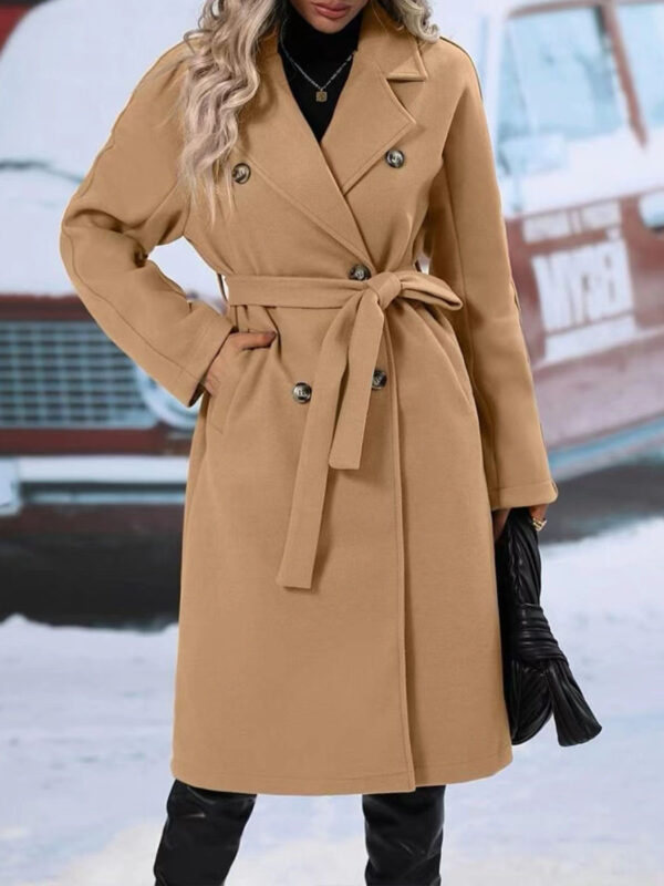 Lapel Double-breasted Trench Coat With Belt Winter Fashion Solid Color Long Jacket Outwear Women Clothing – Bild 5