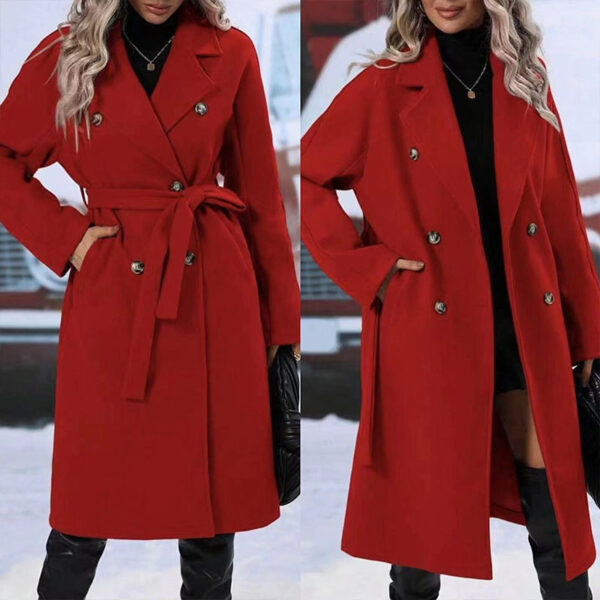 Lapel Double-breasted Trench Coat With Belt Winter Fashion Solid Color Long Jacket Outwear Women Clothing – Bild 4