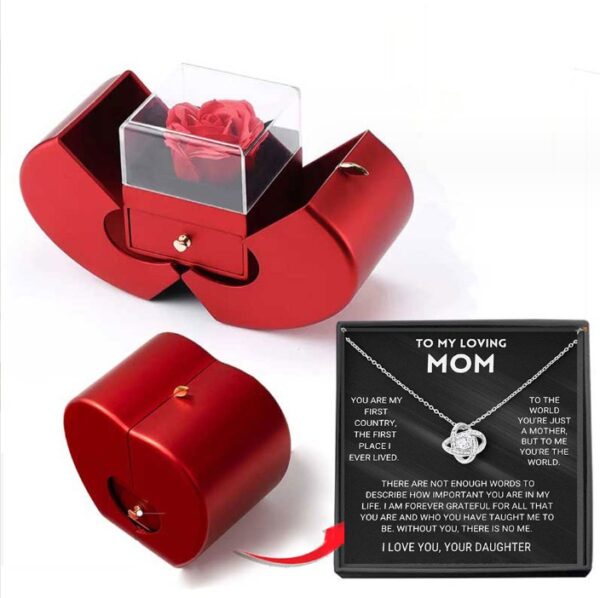 Fashion Jewelry Box Red Apple Christmas Gift Necklace Eternal Rose For Girl Mother's Day Valentine's Day Gifts With Artificial Flower Rose Flower Jewelry Box – Bild 9