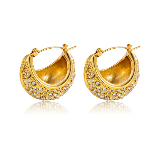 Titanium Steel Gold Plated Gold Oval Diamond Earrings – Bild 3