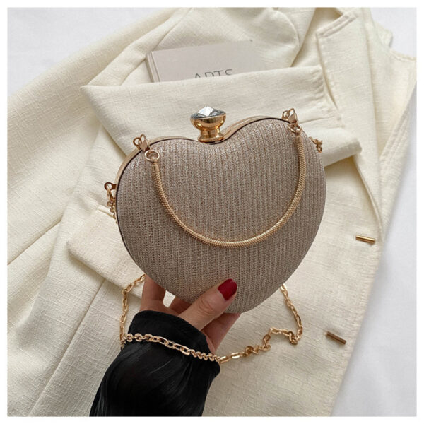 Evening Clutch Bag Women Bag Shiny Handbag Heart Shape Metal Clutches Bag Fashion Chain Shoulder Crossbody Bag Luxury Lady Purse Valentines Day Outfit – Bild 2