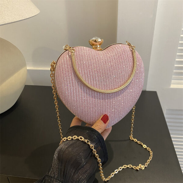 Evening Clutch Bag Women Bag Shiny Handbag Heart Shape Metal Clutches Bag Fashion Chain Shoulder Crossbody Bag Luxury Lady Purse Valentines Day Outfit – Bild 4