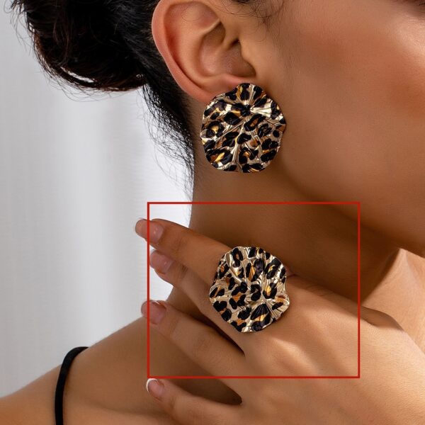 Vintage Geometric Leopard Print Circle Disc Fashion Design Ear Studs Ring Suit – Bild 3