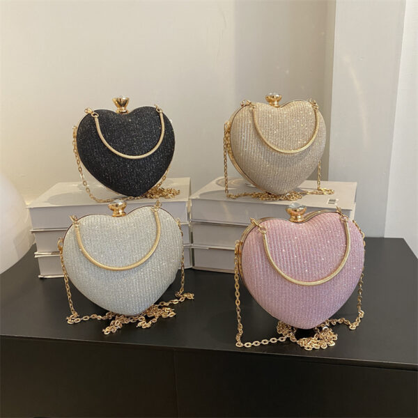 Evening Clutch Bag Women Bag Shiny Handbag Heart Shape Metal Clutches Bag Fashion Chain Shoulder Crossbody Bag Luxury Lady Purse Valentines Day Outfit – Bild 7