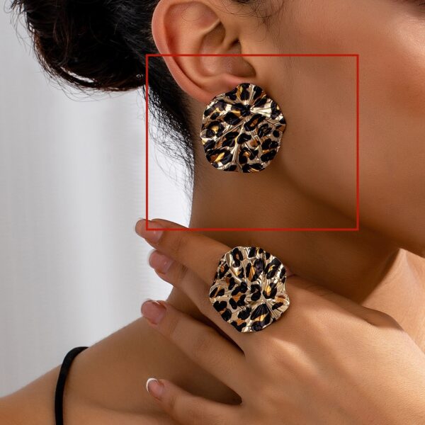 Vintage Geometric Leopard Print Circle Disc Fashion Design Ear Studs Ring Suit – Bild 7