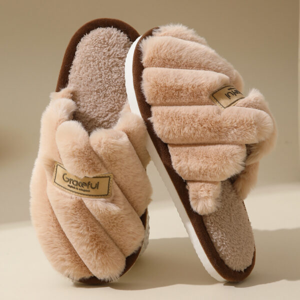 Women's Fur Fall And Winter Outer Wear Non-slip Indoor Platform Home Cotton Slippers – Bild 5