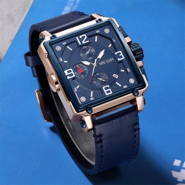 Men's Luminous Waterproof Square Multi-function Chronograph Calendar Leather Watch – Bild 2