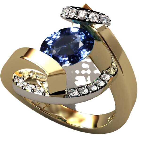 18K Gold Plated Sapphire Two-tone Ring For Women – Bild 2