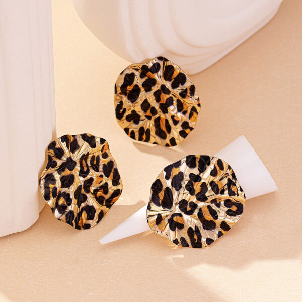 Vintage Geometric Leopard Print Circle Disc Fashion Design Ear Studs Ring Suit – Bild 4