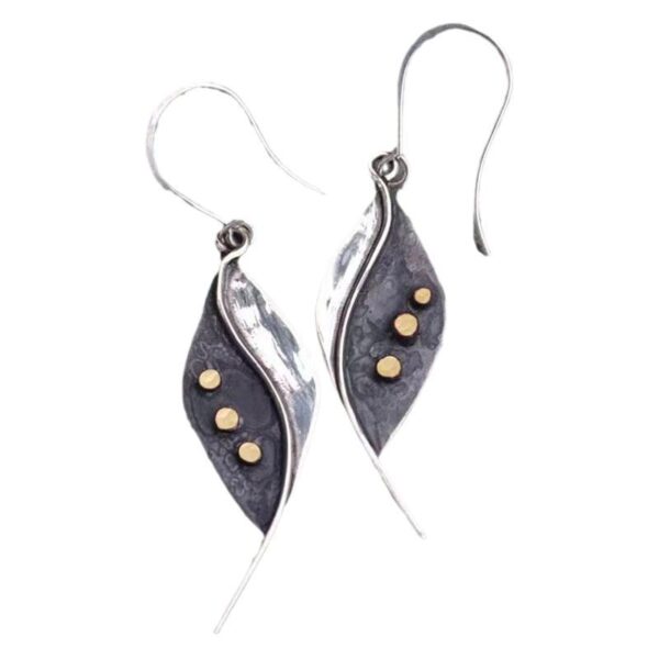 Vintage Original Ancient Silver Natural Leaf Earrings – Bild 4