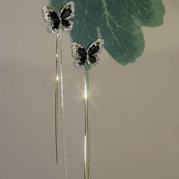 Autumn And Winter High-grade Earrings Silver Needle Black Crystal – Bild 4