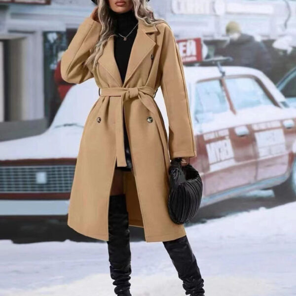 Lapel Double-breasted Trench Coat With Belt Winter Fashion Solid Color Long Jacket Outwear Women Clothing – Bild 6