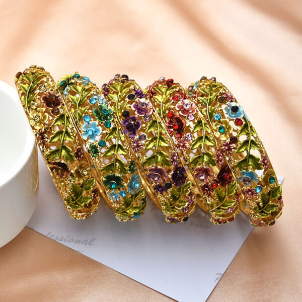 Retro Rose Diamond Studded Hollow Alloy Cloisonne Antique Painted Bracelet For Women