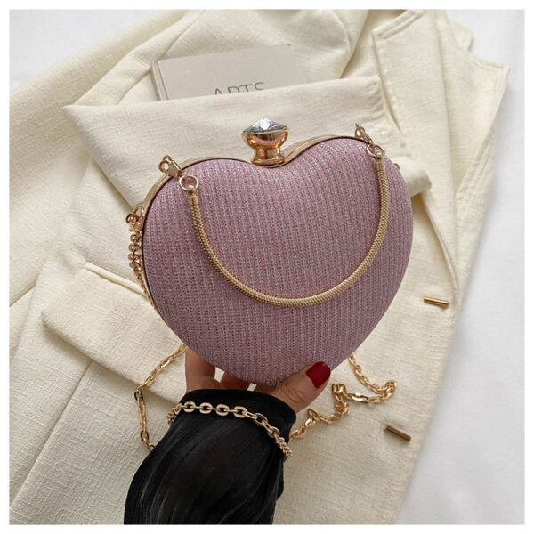 Evening Clutch Bag Women Bag Shiny Handbag Heart Shape Metal Clutches Bag Fashion Chain Shoulder Crossbody Bag Luxury Lady Purse Valentines Day Outfit – Bild 9