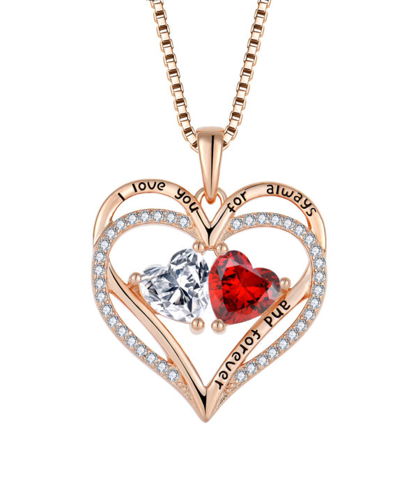 S925 Silver Double Love Necklace With Rhinestones Fashion Personality Heart-shaped Necklace Valentine's Day Gift – Bild 2