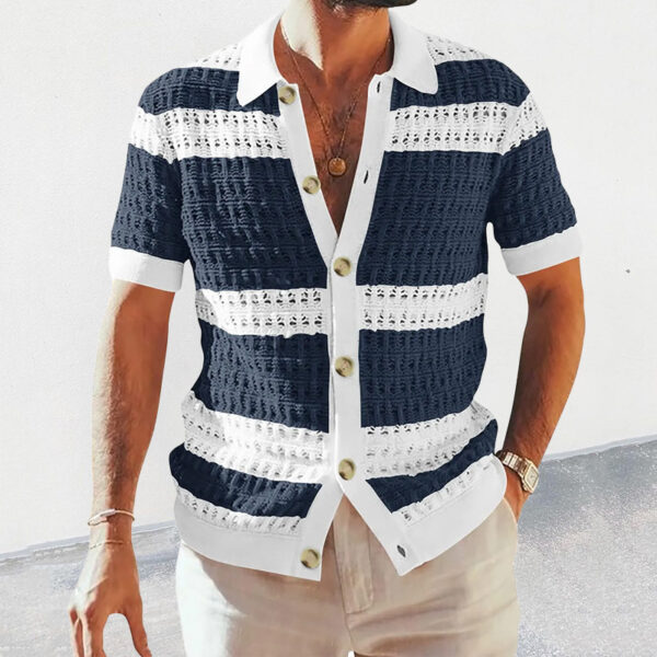 Summer Luxury Fashion New Knitted Shirt Men's Polo Neck Short Sleeve Colored Hollow Breathable Cardigan Men's Top Coat – Bild 4