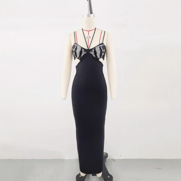 Tight Bandage One-piece Dress Black & Rhimestone Evening Dress – Bild 5