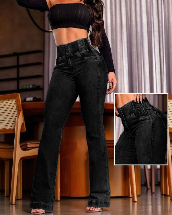 Sexy Elegant New Fashion Casual Female Trouser Bottom Back Shirred Button Front High Waist Jeans – Bild 8