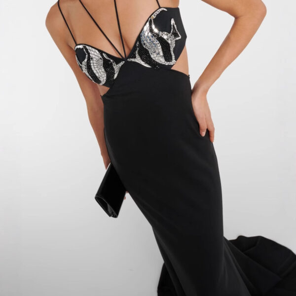 Tight Bandage One-piece Dress Black & Rhimestone Evening Dress – Bild 4